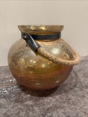 Rustic Brown Glass Vase with Rope Handle